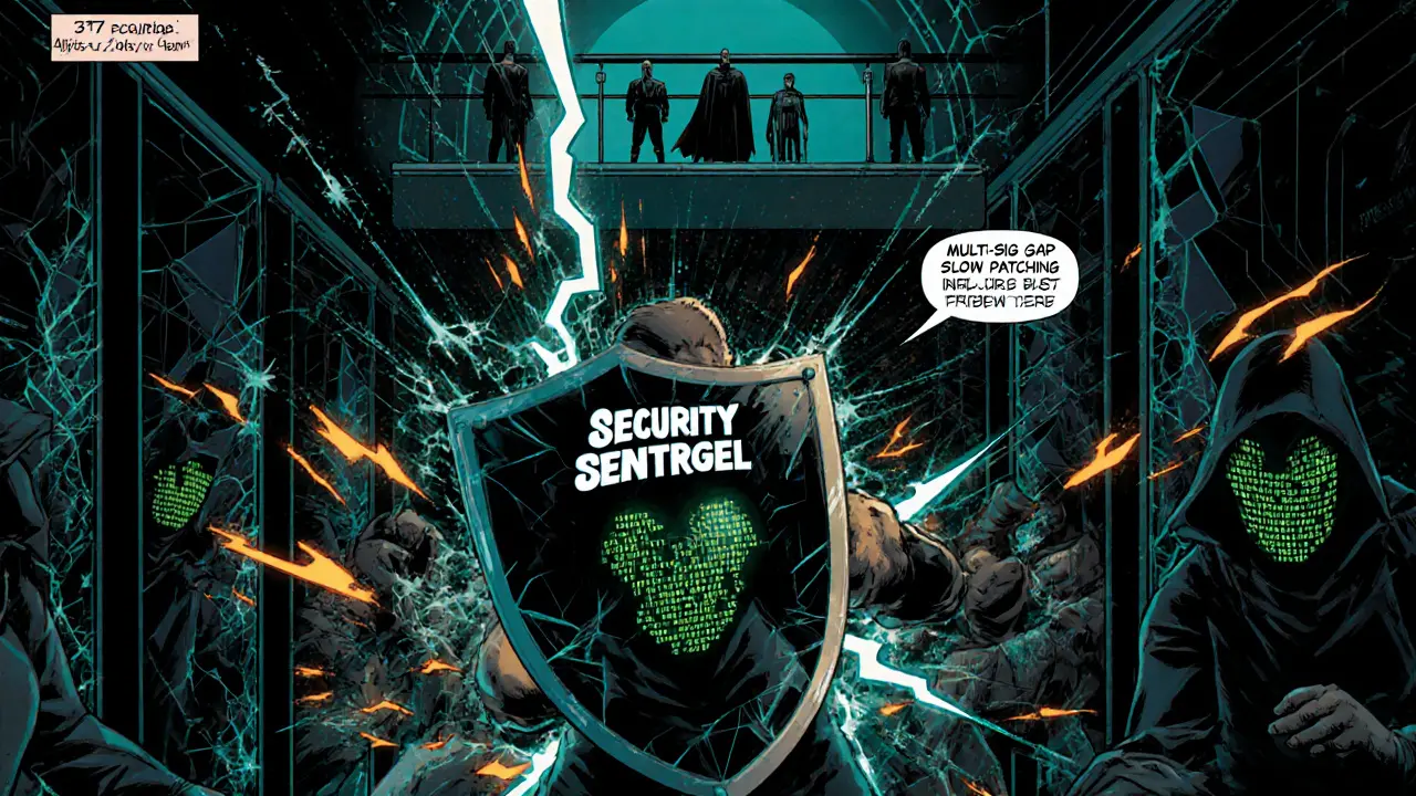 Hero defending against cyber villains breaking into a hot‑wallet server.