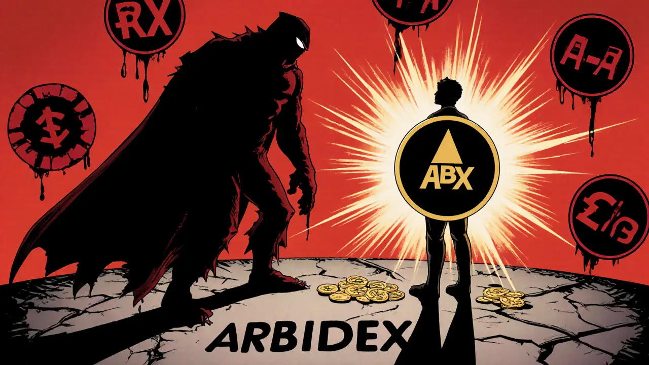 Hero faces shadowy Liquidity Drain on a cracked platform, highlighting market risk.