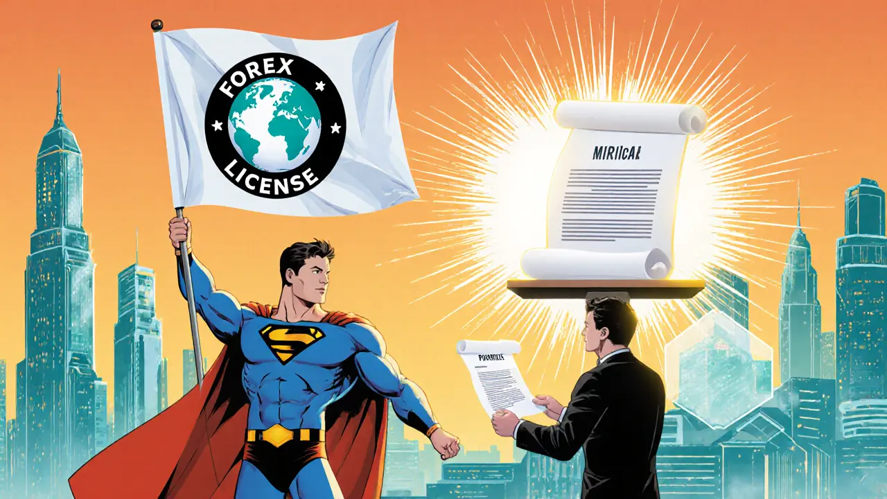 Licensed fintech hero stands on digital skyline weighing partnership.