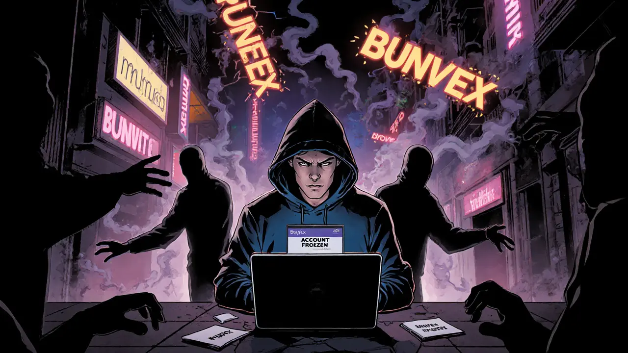 A crypto user horrified as ghostly victims fade away from a frozen account screen.