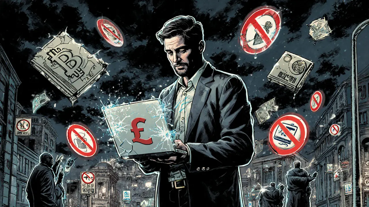 A freelancer faces shattered payment icons while licensed exchanges glow and MASAK agents target their wallet.