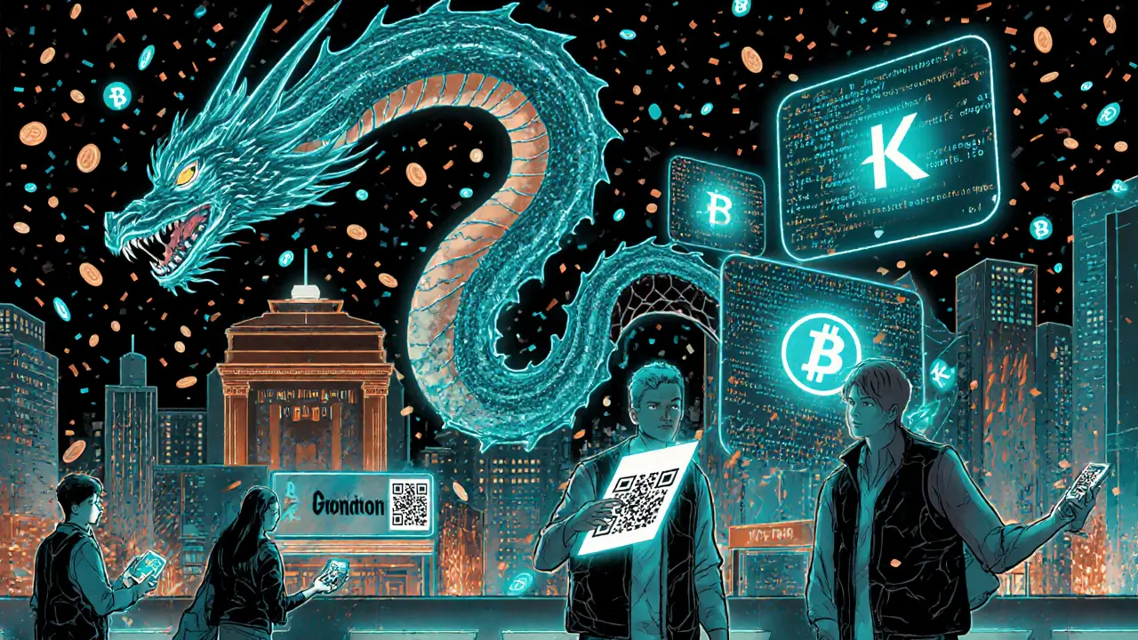 A futuristic Vietnamese city where citizens pay with crypto and developers build blockchain tech under a data dragon.
