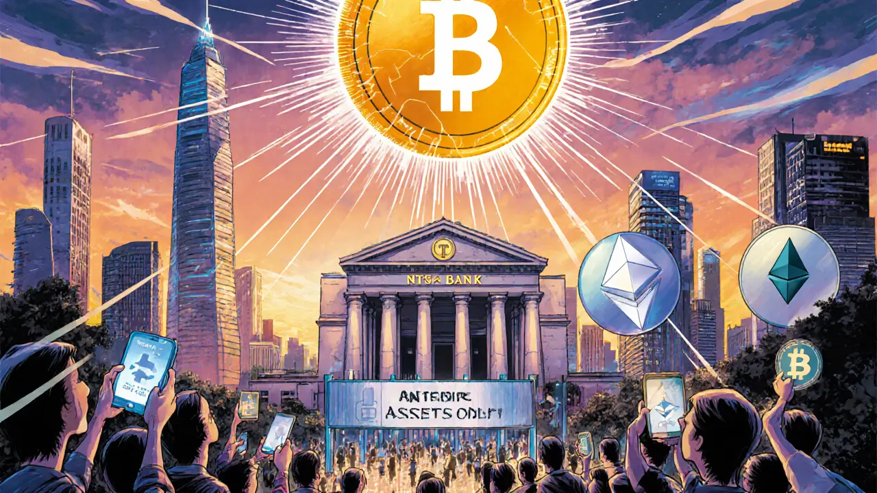 A government-backed digital NT$ stablecoin shines over Taipei as banks begin accepting regulated digital currency.