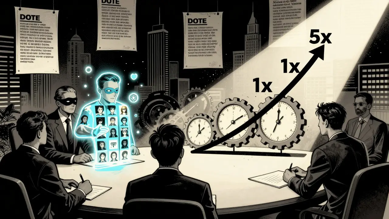A delegate channels votes from many, while one voter's conviction grows over time with glowing meter.