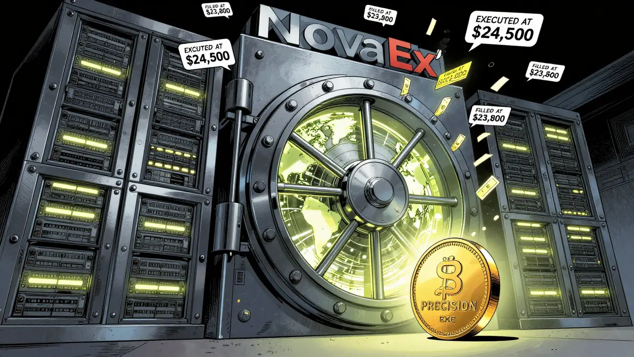 A glowing 0 million insurance fund protects trades during a crypto crash, with orders flashing exact prices while others fail.