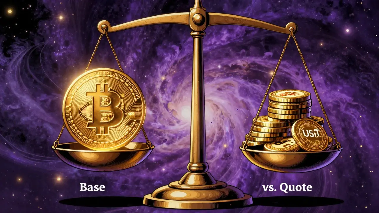 A cosmic scale balancing a Bitcoin coin against Tether tokens in superhero comic art