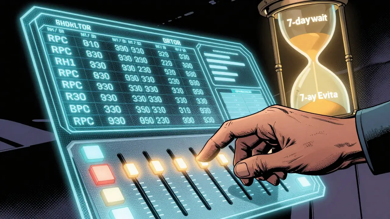 A hand configuring a holographic Web3 wallet with a glowing digital hourglass.