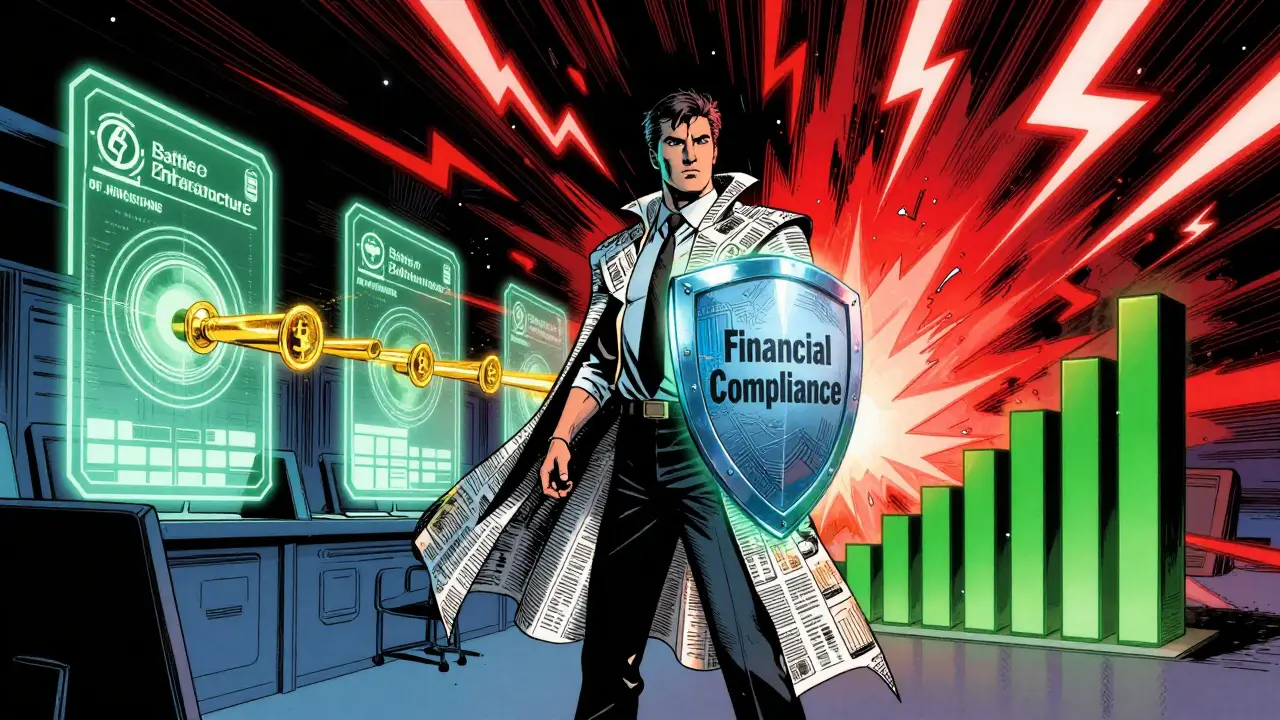 Superhero accountant using a shield to protect nonprofit funds from market volatility.
