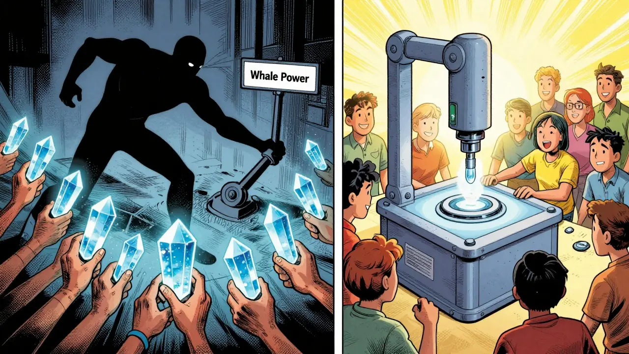 Comic illustration of secure DAO governance preventing manipulation