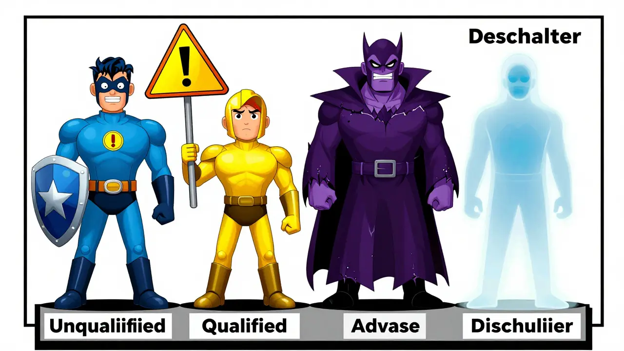 Four characters representing different types of audit opinions