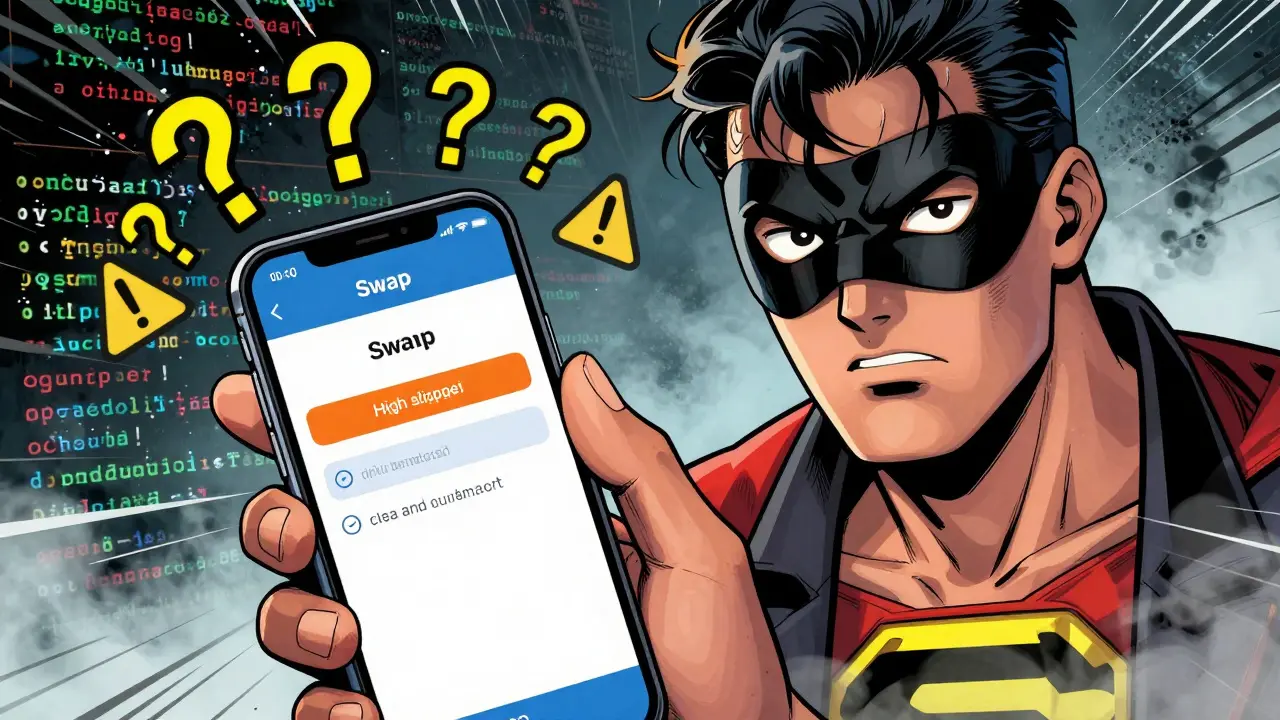 Investor checking high-slippage crypto swap on phone screen