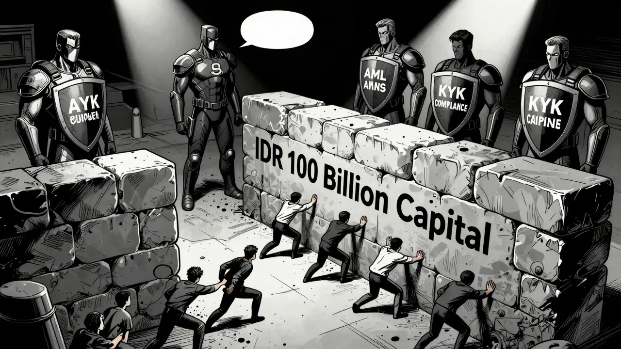 Comic illustration of high capital requirements blocking small crypto exchanges