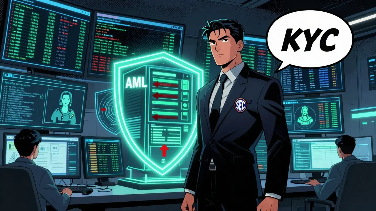 Cybersecurity officer monitoring AML and KYC protocols