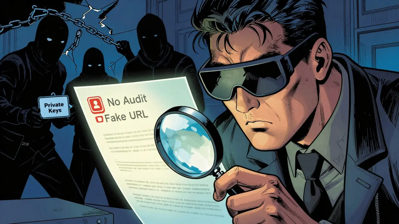 Detective scanning smart contract for red flags and fake URLs