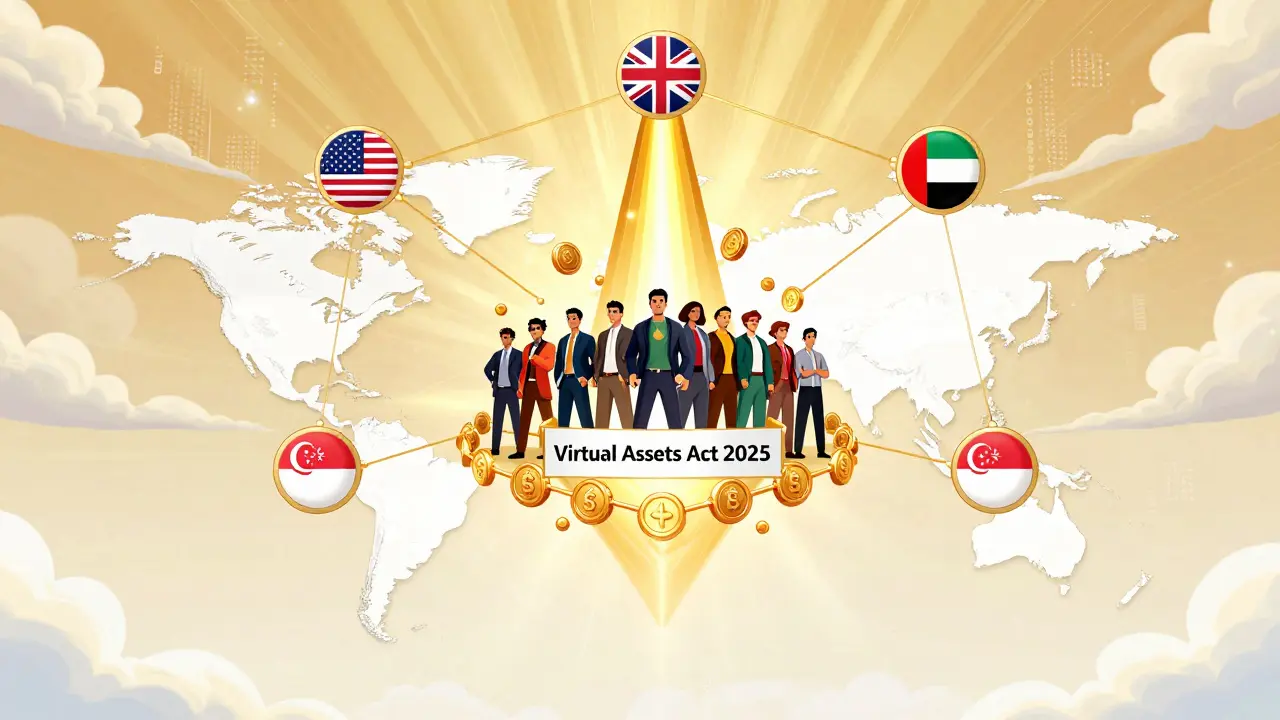 Superhero style map showing Pakistan connected to global crypto hubs via golden light beams and blockchain.