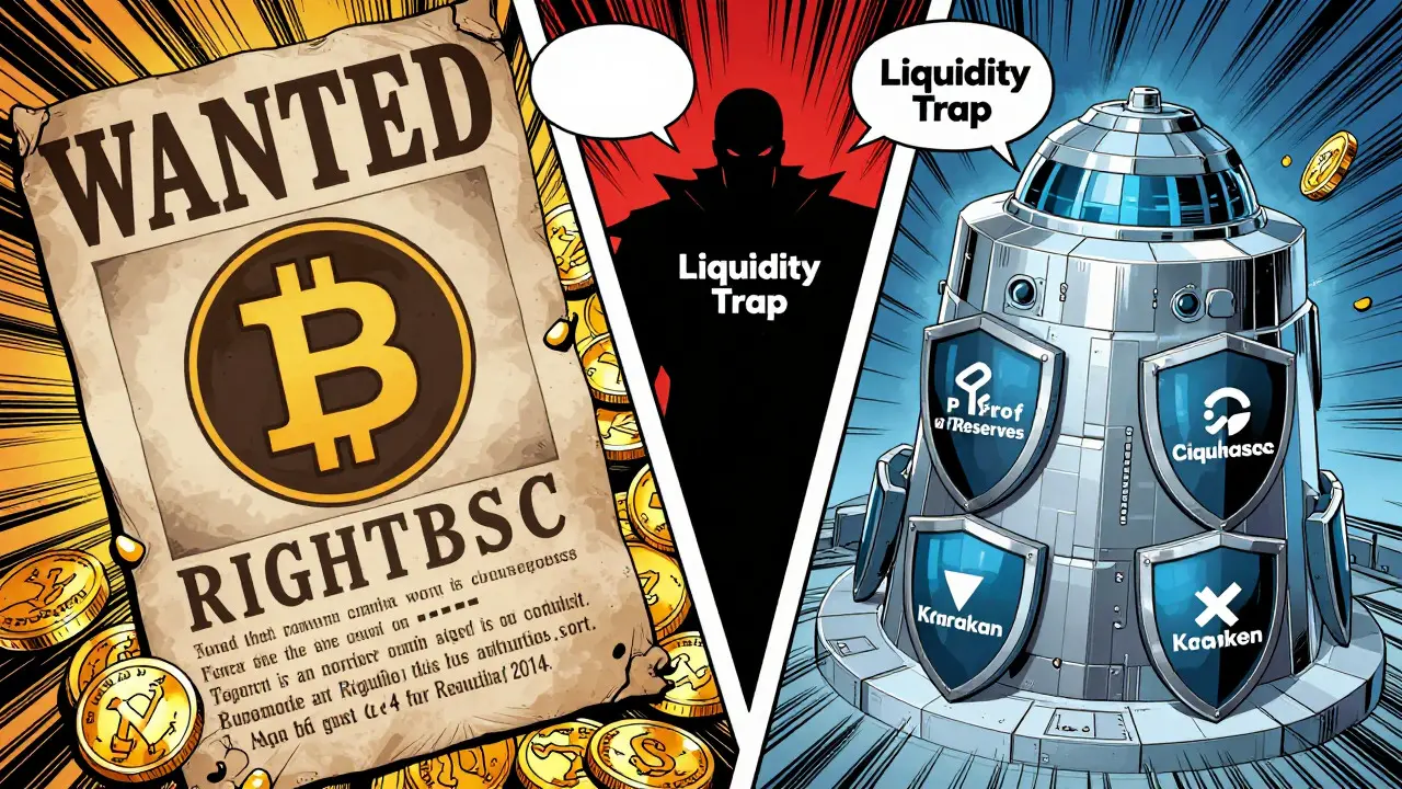 Comic art comparing wild west crypto era to modern secure exchanges