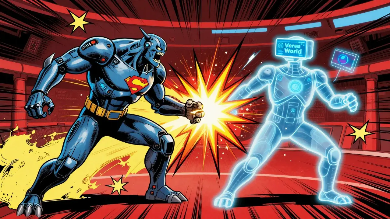 Comic art showing two monsters clashing to illustrate project confusion risks.