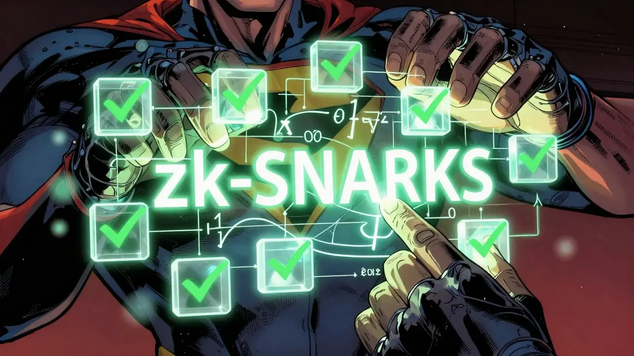 Comic style illustration of hands manipulating glowing cryptographic equations