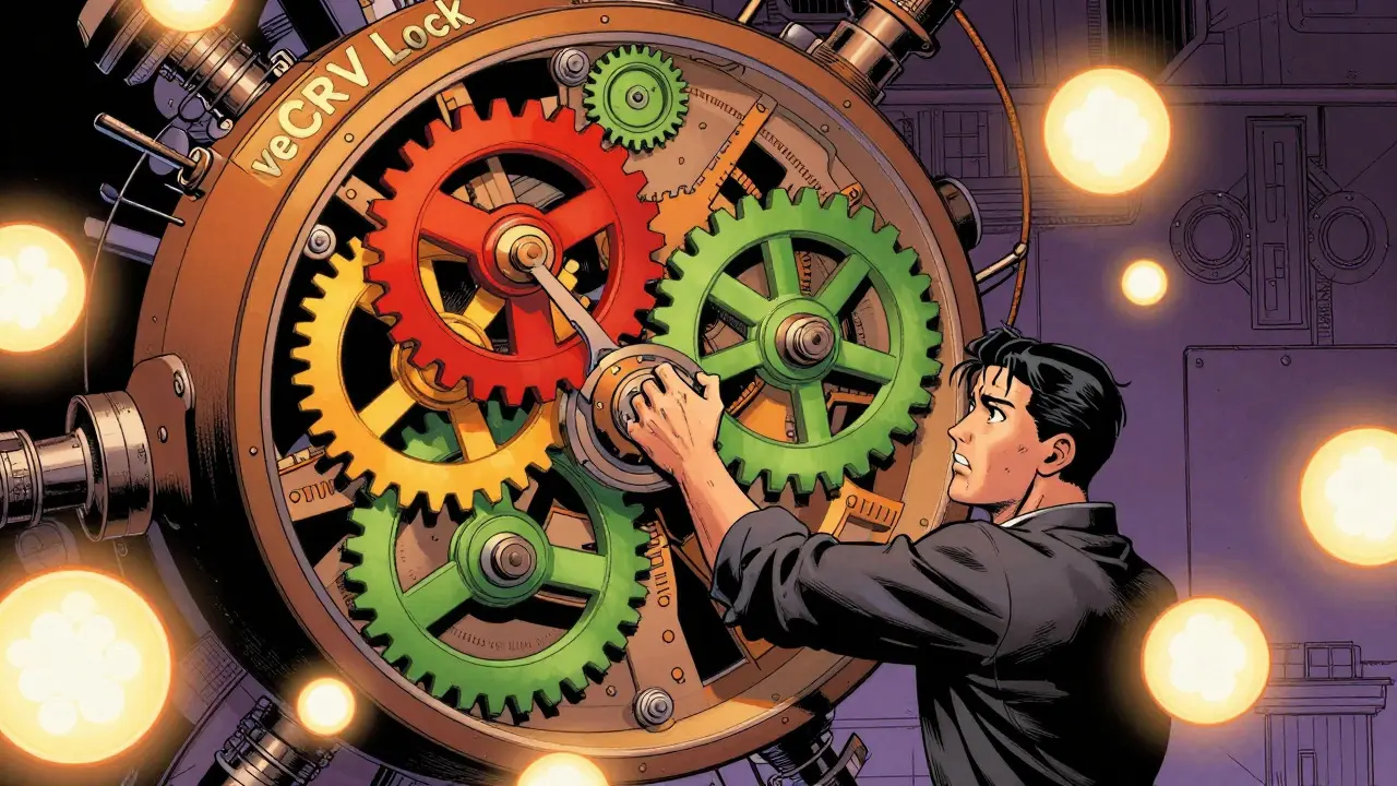 Character navigating a complex mechanical clockwork device with gears