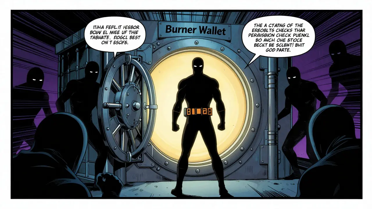 Guardian protecting wallet from phishing threats in comic art