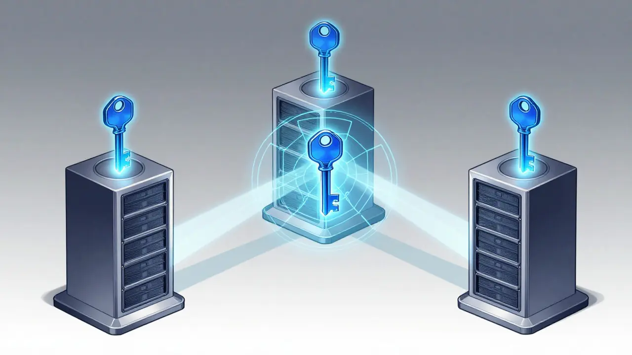 Three devices sharing key fragments for MPC security