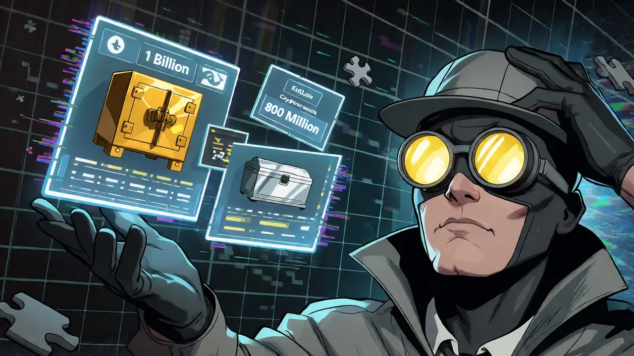 Confused detective examining conflicting data holograms in a cyber setting.