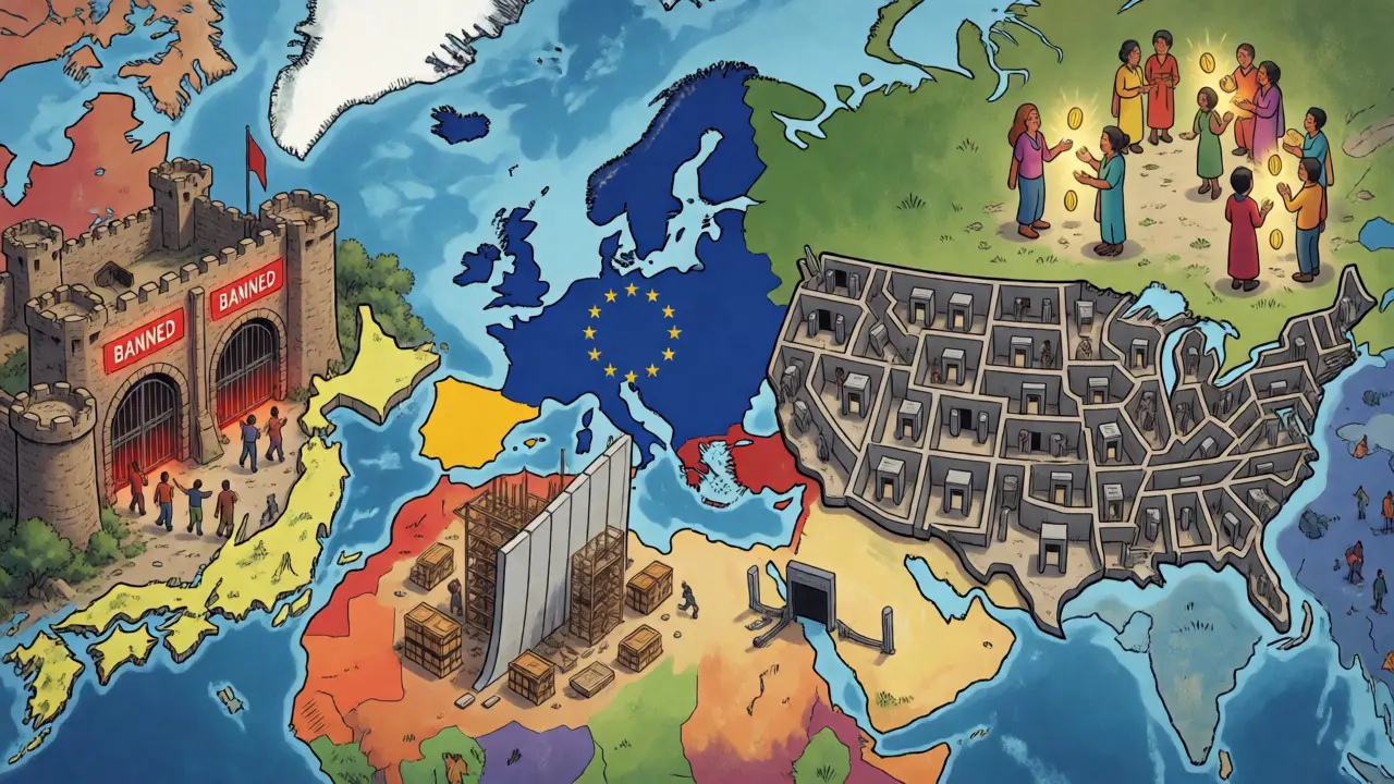 Global map showing banned zones vs open crypto markets