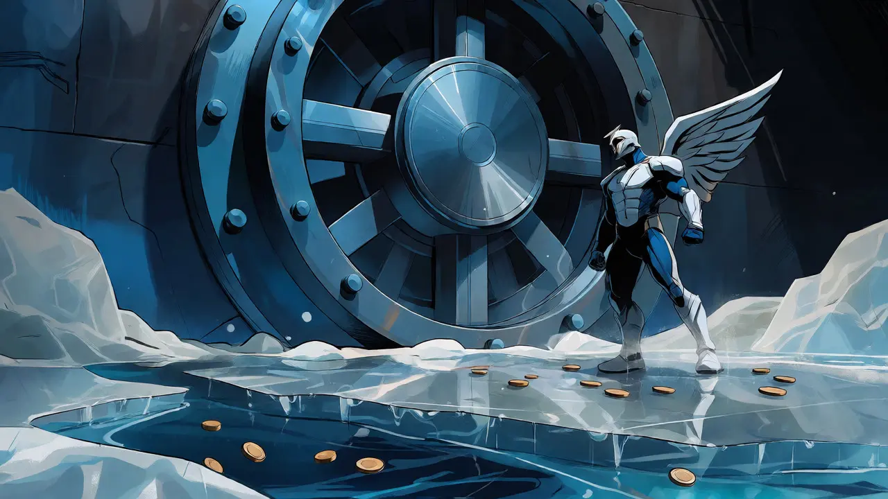 Guardian protecting a vault on thin ice symbolizing liquidity