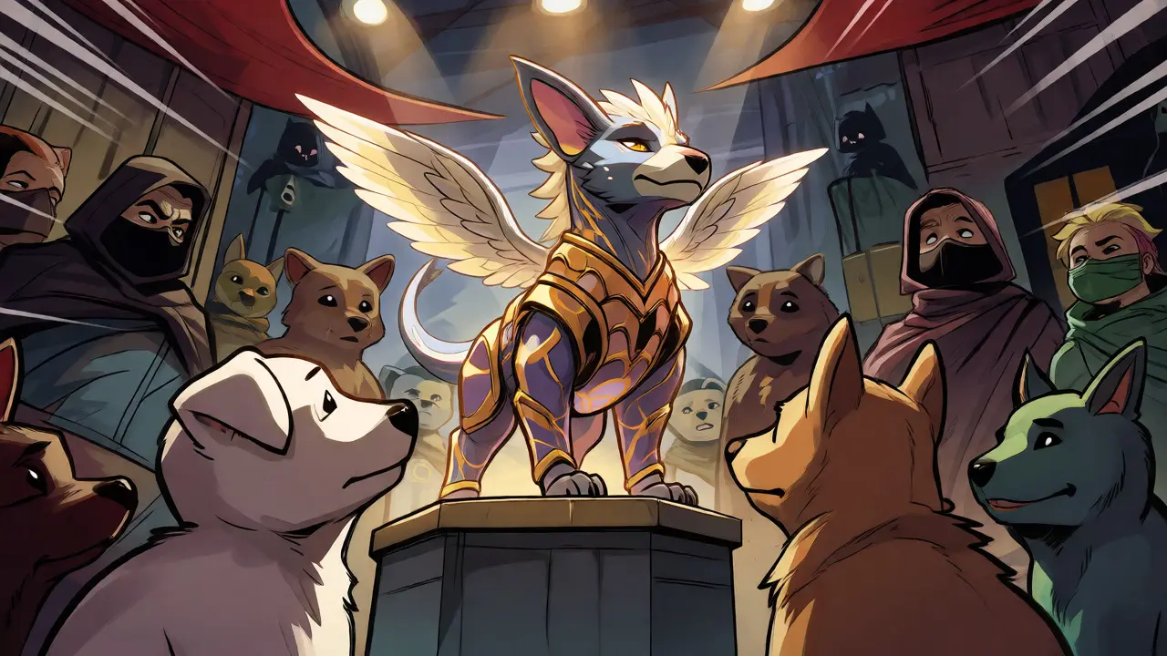 Rare armored pet stands atop pedestal among common pets